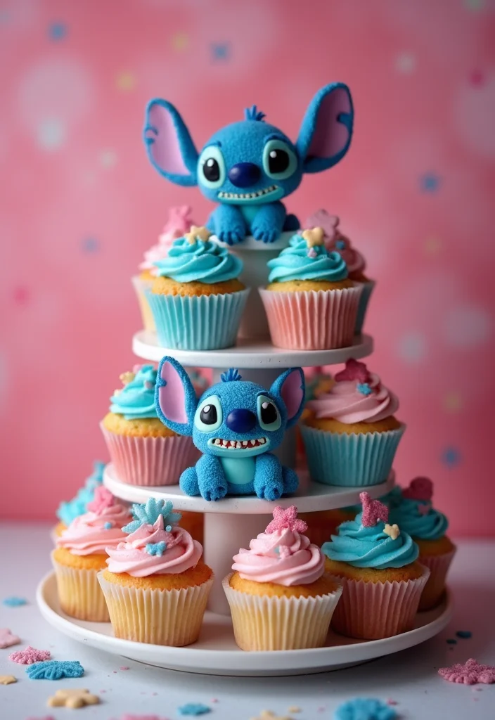 10 Stunning Stitch Birthday Cake Ideas That Will Steal the Show! - 4. Stitch Cupcake Tower