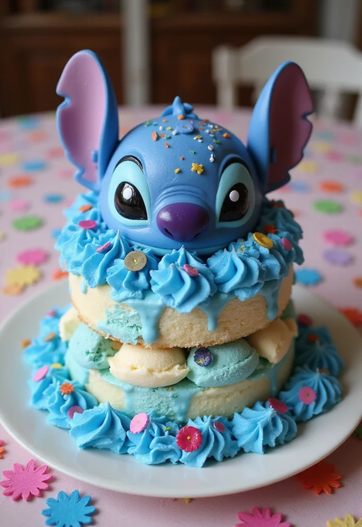 10 Stunning Stitch Birthday Cake Ideas That Will Steal the Show! - 5. Stitch Ice Cream Cake