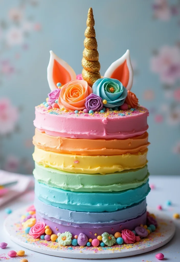 11 Cutest Unicorn Cakes Ever - 1. Rainbow Unicorn Cake