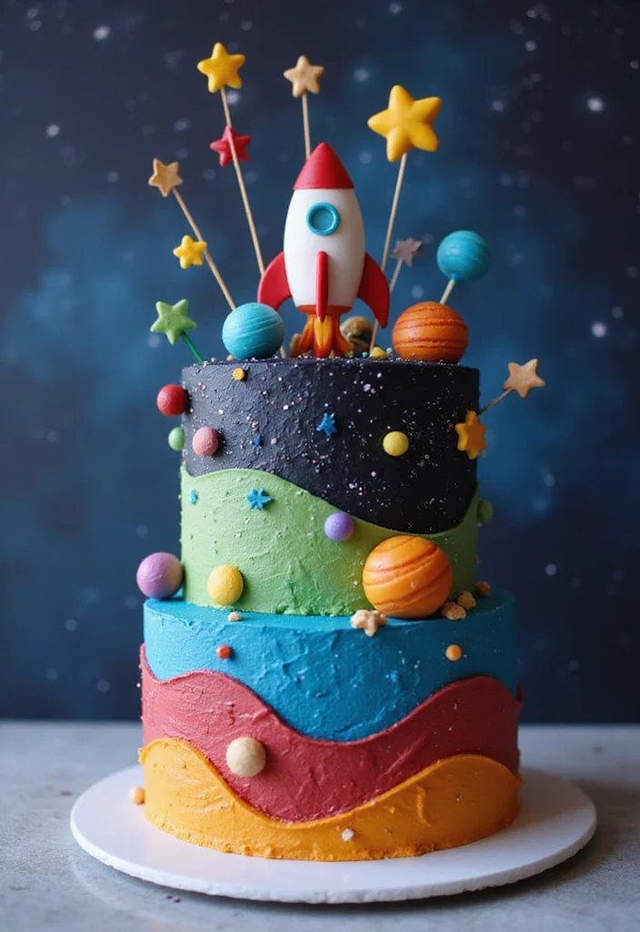 11 Simple Yet Fun Birthday Cakes for Boys That Will Steal the Show! - 4. Outer Space Adventure Cake