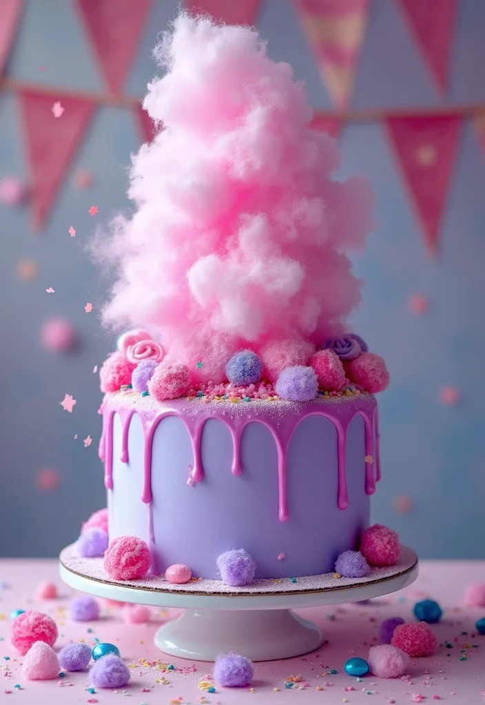 14 Creative Purple Birthday Cake Ideas That Match Your Party Theme Perfectly! - 13. Purple Cotton Candy Cake