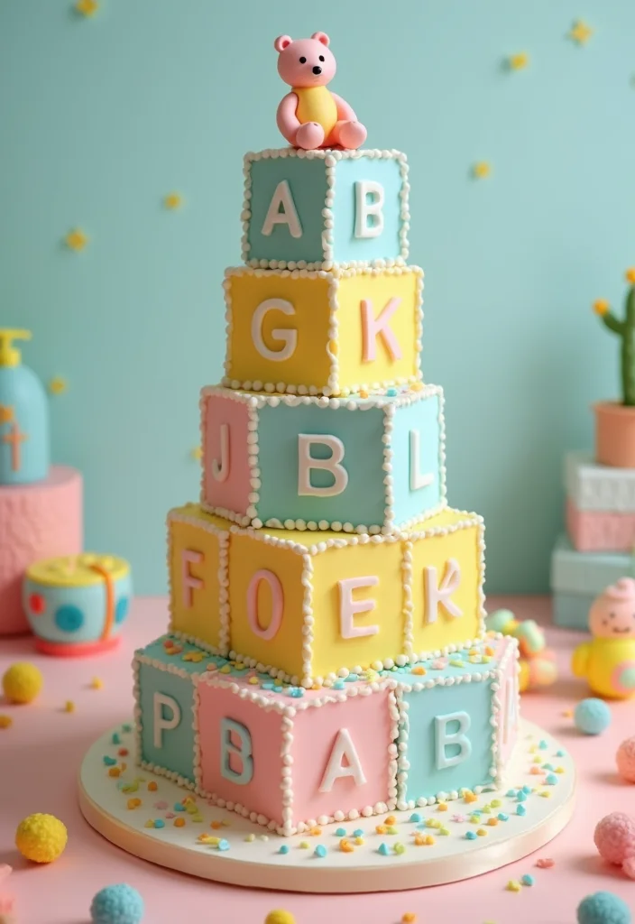 14 Unique Baby Shower Cakes That Are Pure Magic (Check Out #9 for Inspiration!) - 2. Classic Baby Blocks Cake