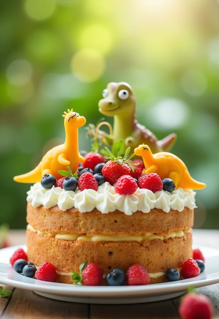 15 Stunning Dinosaur Cakes That Are Almost Too Cute to Eat (Wait Until You See #15!) - 12. Dino-Mite Fruit Cake