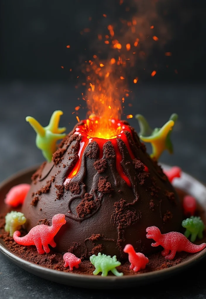 15 Stunning Dinosaur Cakes That Are Almost Too Cute to Eat (Wait Until You See #15!) - 7. Dino-Mite Chocolate Volcano Cake