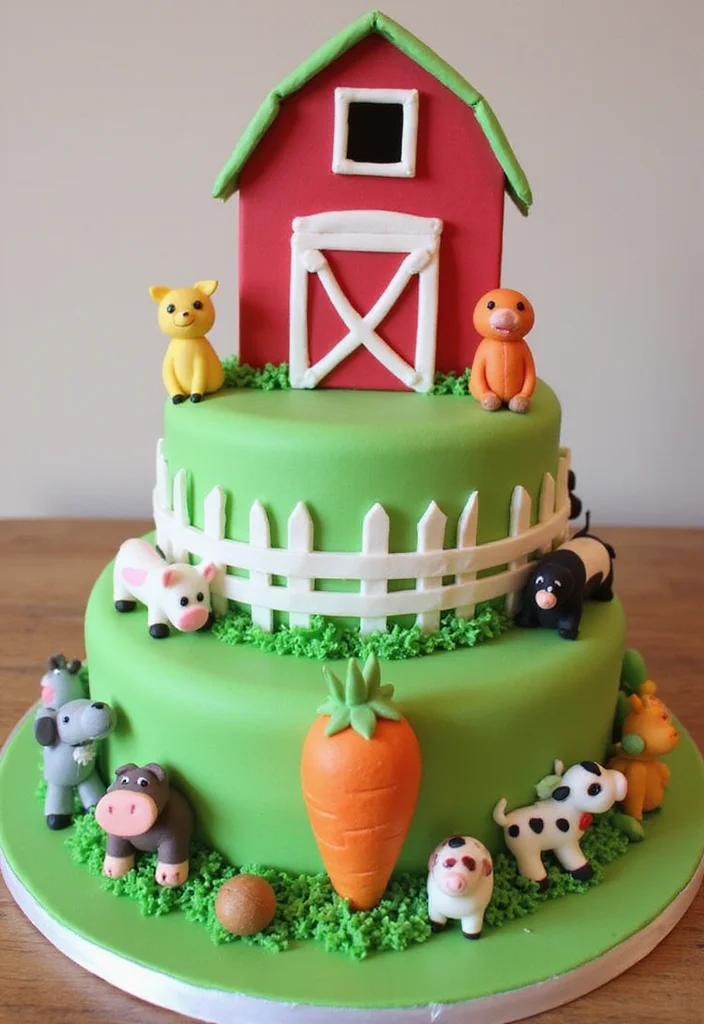 16 Adorable Two-Tier Birthday Cakes for Kids That'll Make Their Day Extra Special (Don't Miss #2!) - 10. Farmyard Fun Cake