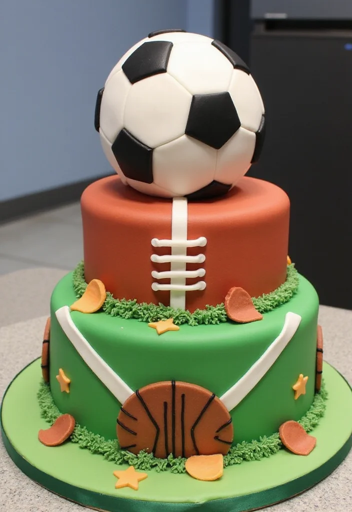 16 Adorable Two-Tier Birthday Cakes for Kids That'll Make Their Day Extra Special (Don't Miss #2!) - 11. Sports Star Cake