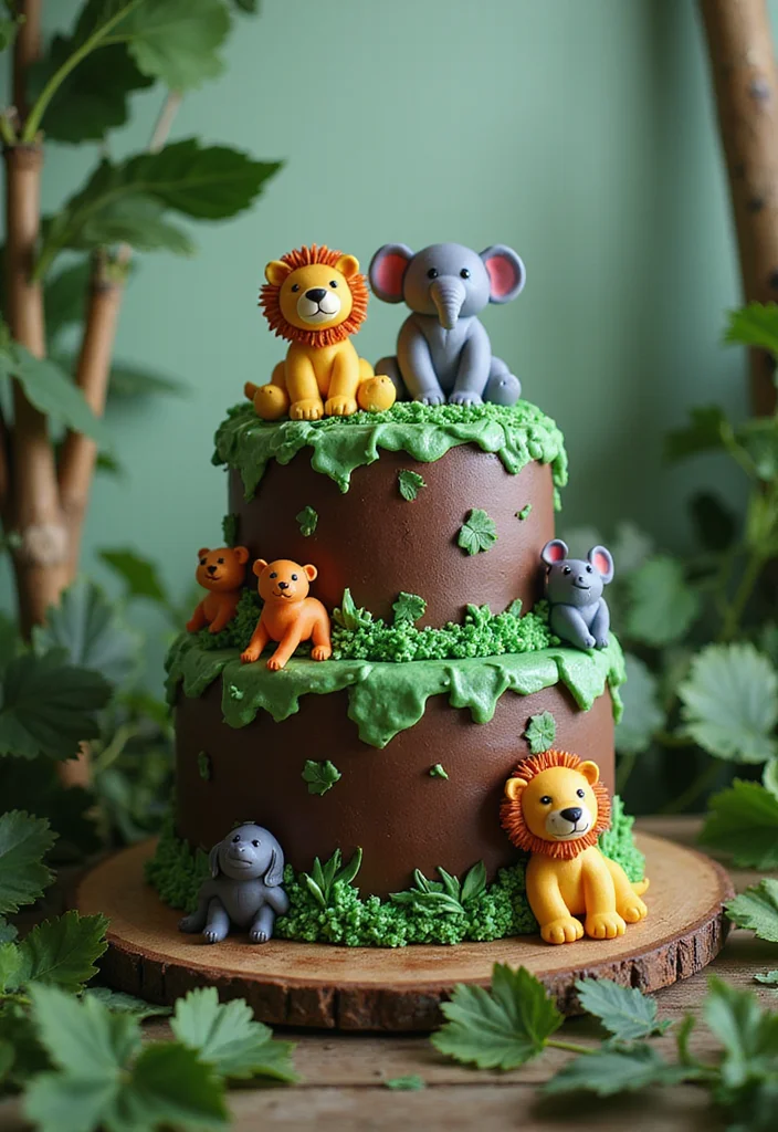 16 Adorable Two-Tier Birthday Cakes for Kids That'll Make Their Day Extra Special (Don't Miss #2!) - 13. Adventure Jungle Cake