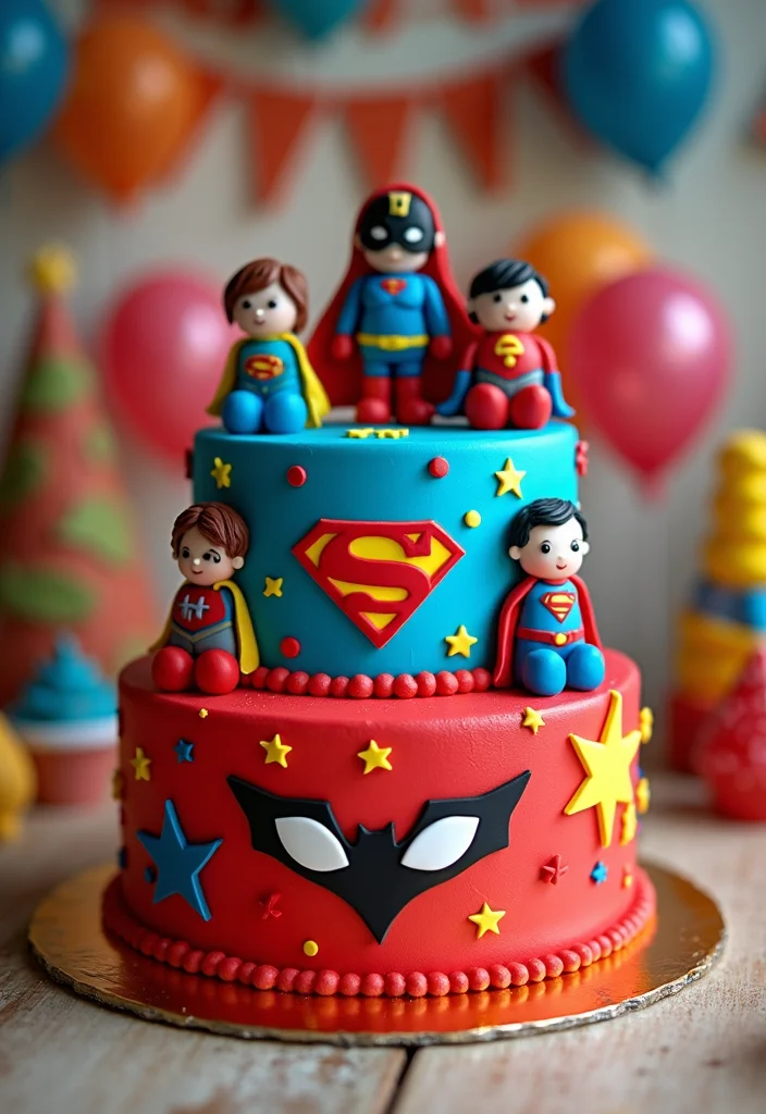 16 Adorable Two-Tier Birthday Cakes for Kids That'll Make Their Day Extra Special (Don't Miss #2!) - 5. Superhero Action Cake