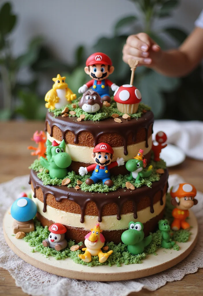 16 Super Mario Cake Tutorials That Will Impress Every Gamer at Your Party! - 16. Mario & Friends Party Cake