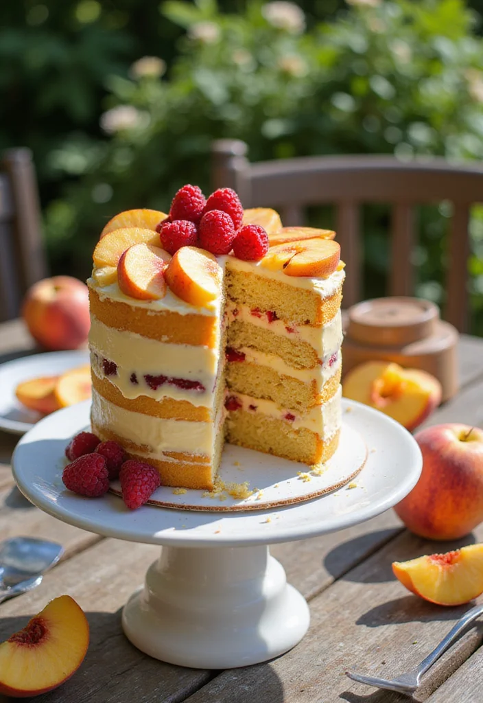 22 Seasonal Birthday Cakes with Fruit That Celebrate Nature's Best Flavors! - 3. Peach Melba Layer Cake