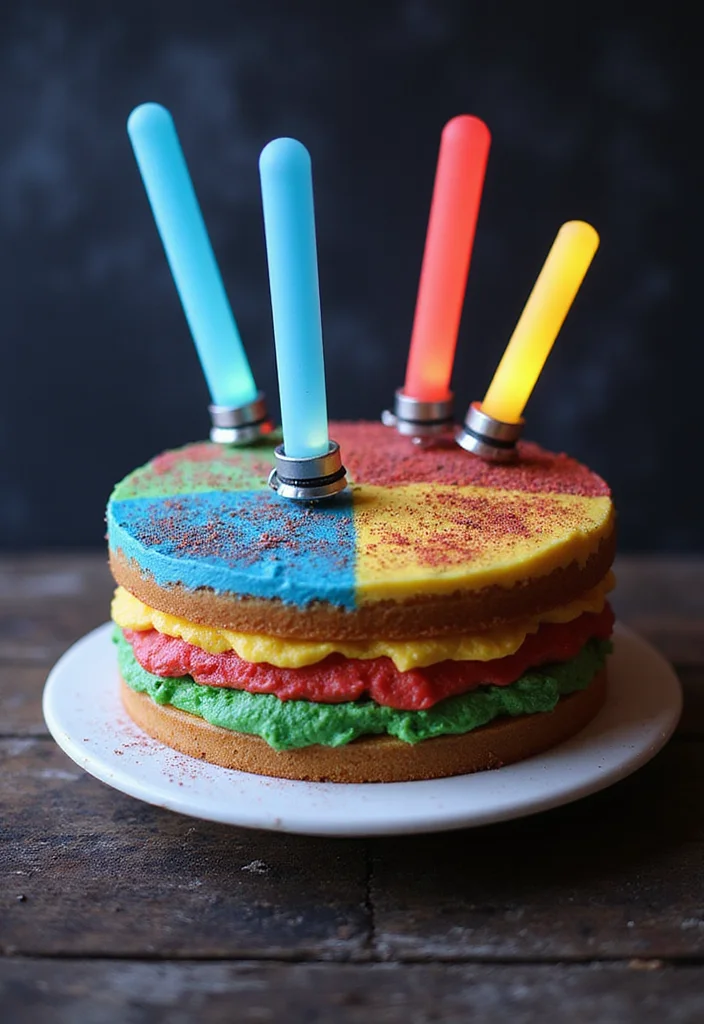 9 Whimsical Star Wars Cake Designs That Are Out of This World! - 9. Lightsaber Battle Cake