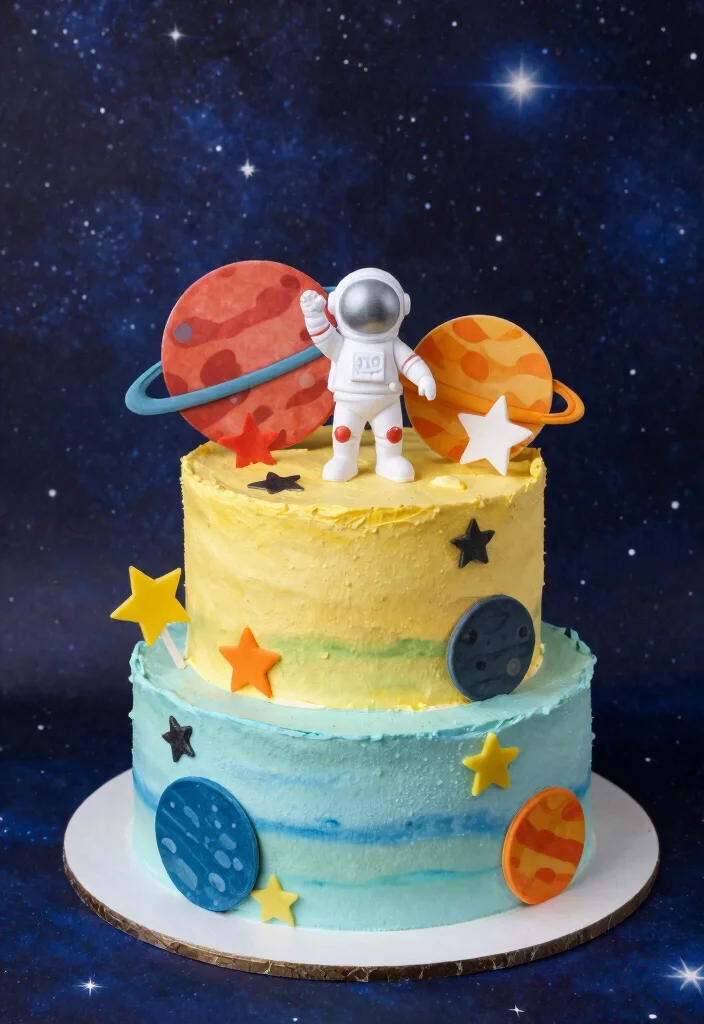 15 Astronaut Cake Birthday Ideas for Space Adventure Fun - 6. Space Explorer Layer Cake 1