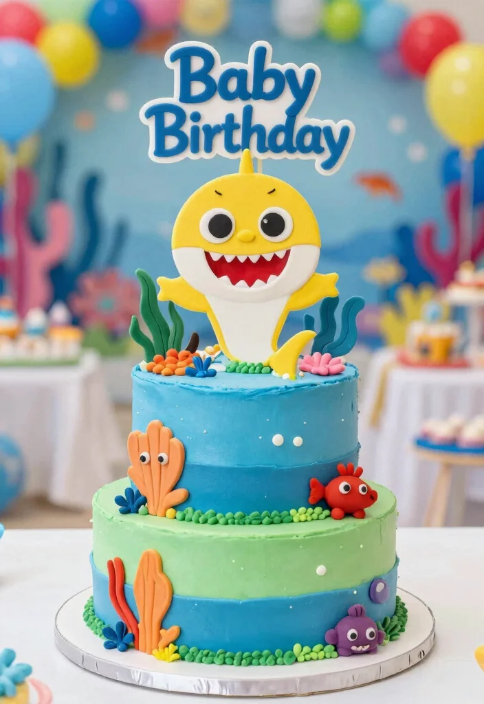 15 Baby Shark Birthday Cake Ideas: Bright Fun Kids Theme - 1. The Classic Baby Shark Cake 1