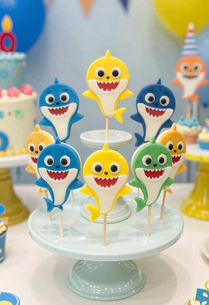 15 Baby Shark Birthday Cake Ideas: Bright Fun Kids Theme - 13. Fondant Baby Shark Cake Pops 1