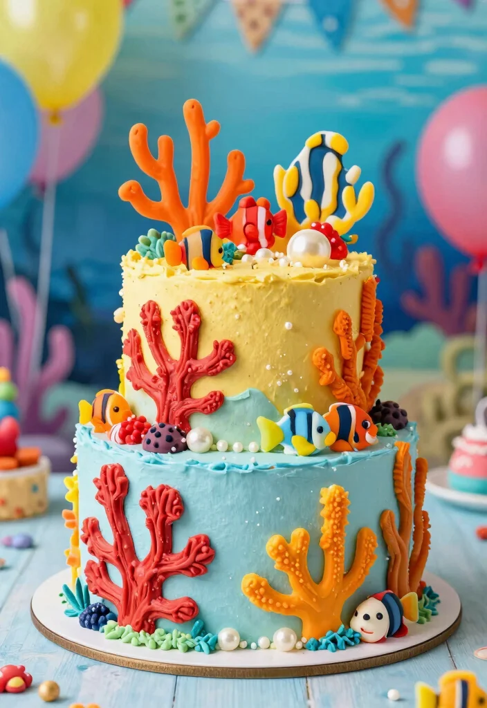 15 Baby Shark Birthday Cake Ideas: Bright Fun Kids Theme - 4. Coral Reef Surprise Cake 1