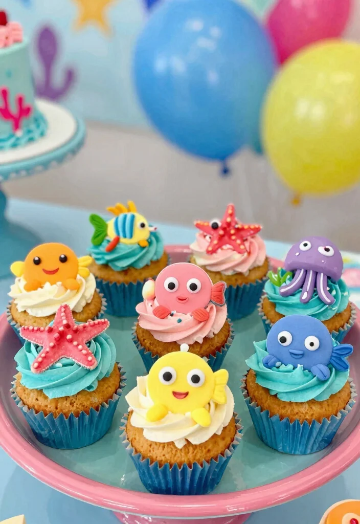 15 Baby Shark Birthday Cake Ideas: Bright Fun Kids Theme - 8. Sea Creature Cupcakes 1