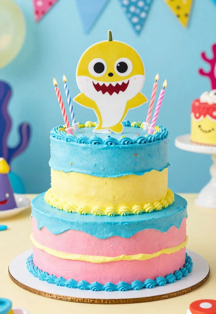 15 Baby Shark Birthday Cake Ideas: Bright Fun Kids Theme - 9. Baby Shark Layered Cake 1