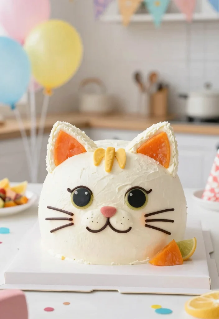 15 Cat Birthday Cake Ideas: Cute Whimsical Themes - 2. Whimsical Cat Face Cake 1