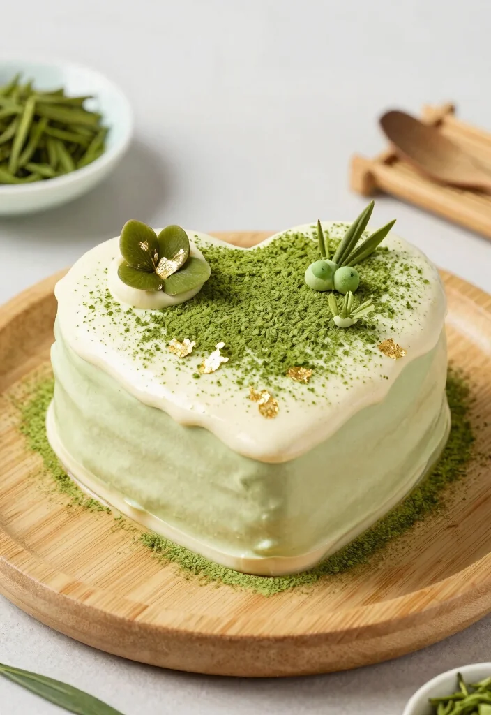 15 Heart Cake Decoration Ideas: Romantic & Cute Designs - 10. Matcha Green Tea Heart Cake 1