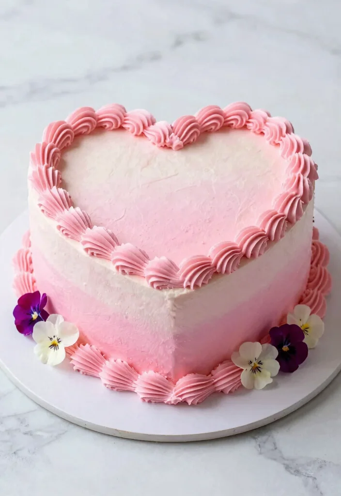 15 Heart Cake Decoration Ideas: Romantic & Cute Designs - 5. Pink Ombre Heart Cake 1