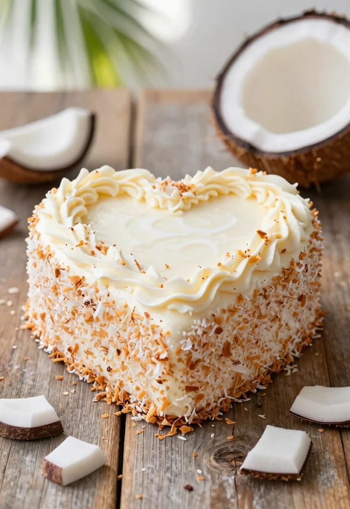15 Heart Cake Decoration Ideas: Romantic & Cute Designs - 6. Coconut Cream Heart Cake 1