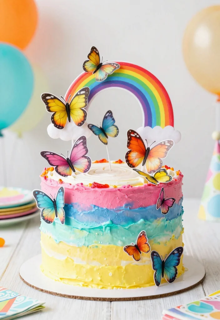 15 Pink Butterfly Cake Topper Printable Ideas Cute Decor - 9. Rainbow Butterflies 1