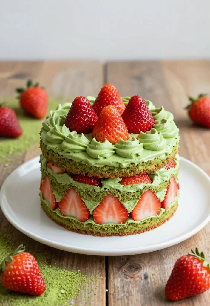 15 Pink Minimalist Cake Ideas for a Clean Modern Look - 12. Matcha Strawberry Layer Cake 1