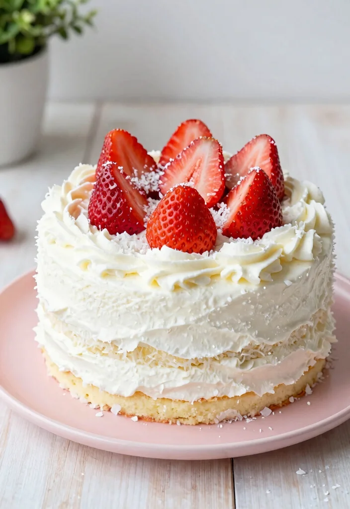 15 Pink Minimalist Cake Ideas for a Clean Modern Look - 4. Strawberry Coconut Cream Cake 1