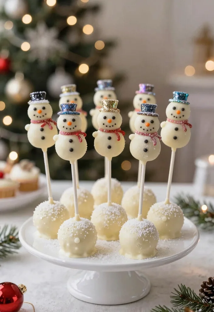 15 Snowman Cake Pops Ideas for Winter Holiday Fun - 14. Snowman Cake Pops with Glitter 1