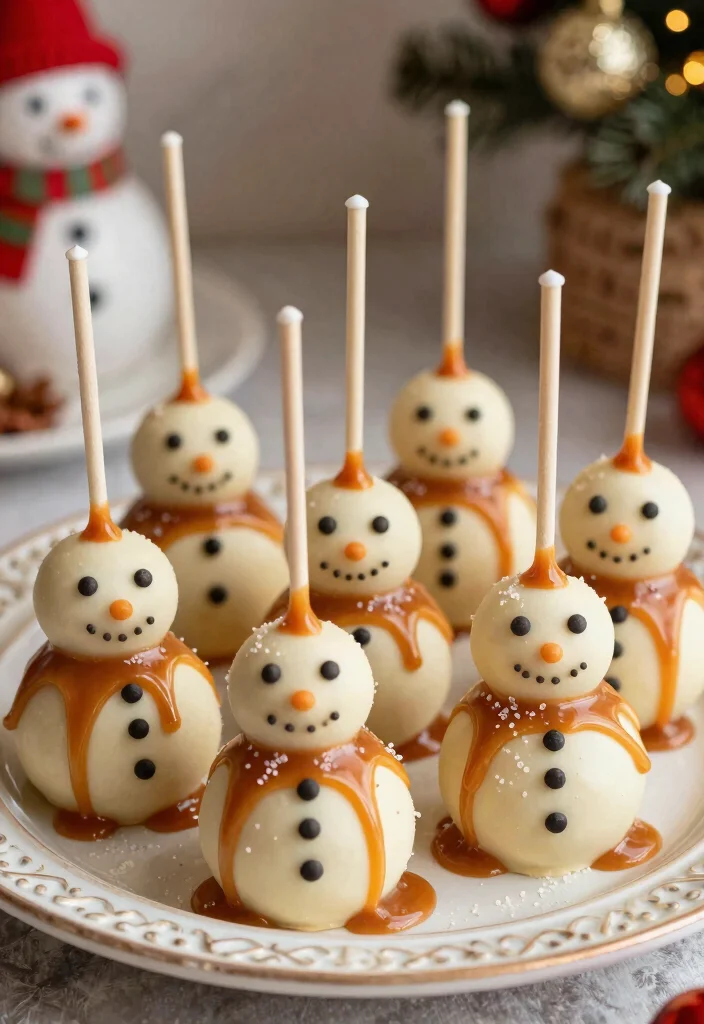 15 Snowman Cake Pops Ideas for Winter Holiday Fun - 8. Snowman Cake Pops with Caramel Drizzle 1