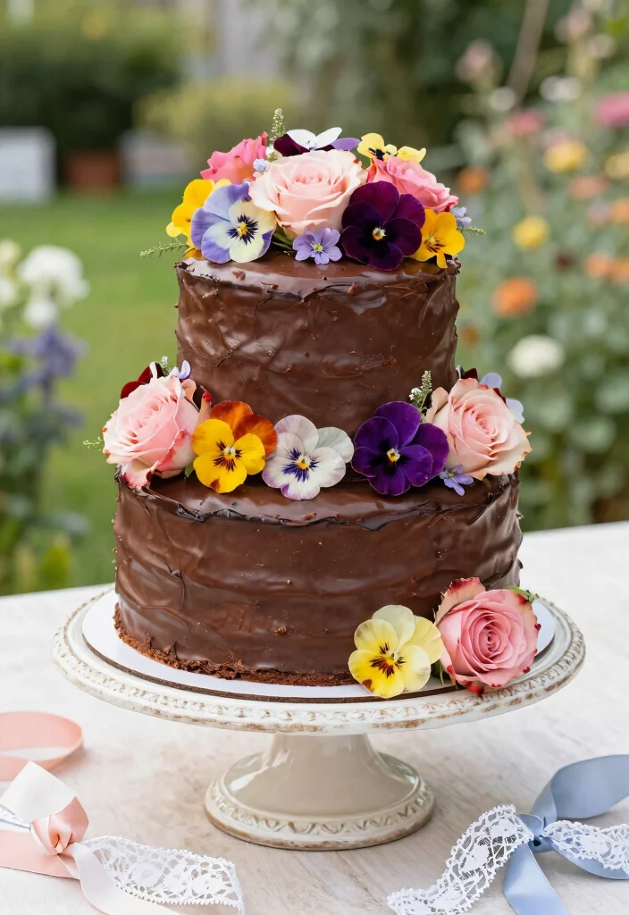 15 Two Tier Chocolate Cake Ideas Classic Elegant Height - 3. Elegant Floral Chocolate Cake 1