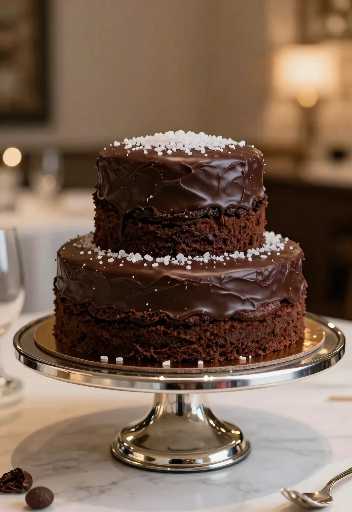 15 Two Tier Chocolate Cake Ideas Classic Elegant Height - 7. Dark Chocolate & Sea Salt Cake 1