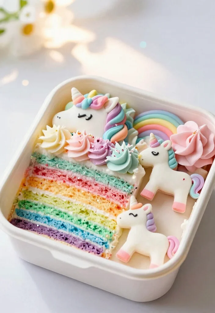 16 Bento Cake Unicorn Ideas: Pastel Magical Looks - 1. Rainbow Unicorn Delight 1