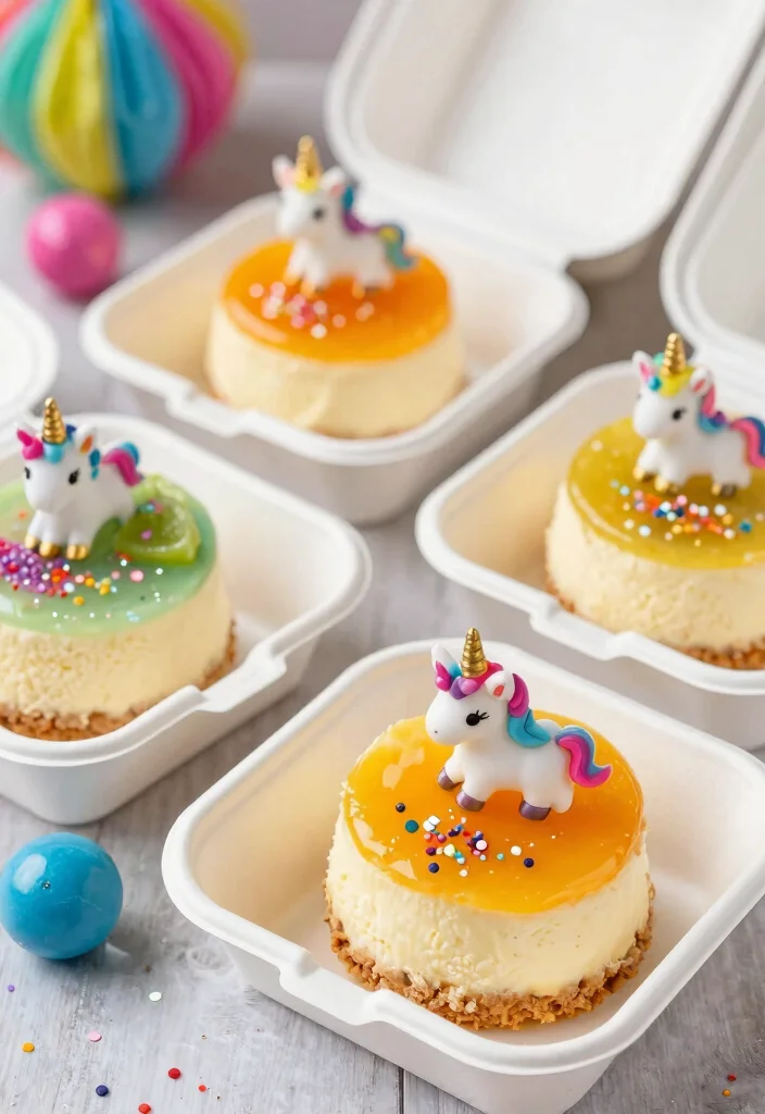 16 Bento Cake Unicorn Ideas: Pastel Magical Looks - 14. Mini Unicorn Cheesecakes 1