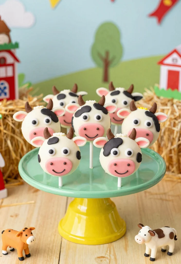 16 Cow Cake Pops Ideas Farm Cute Treats - 4. Cow Face Cake Pops 1