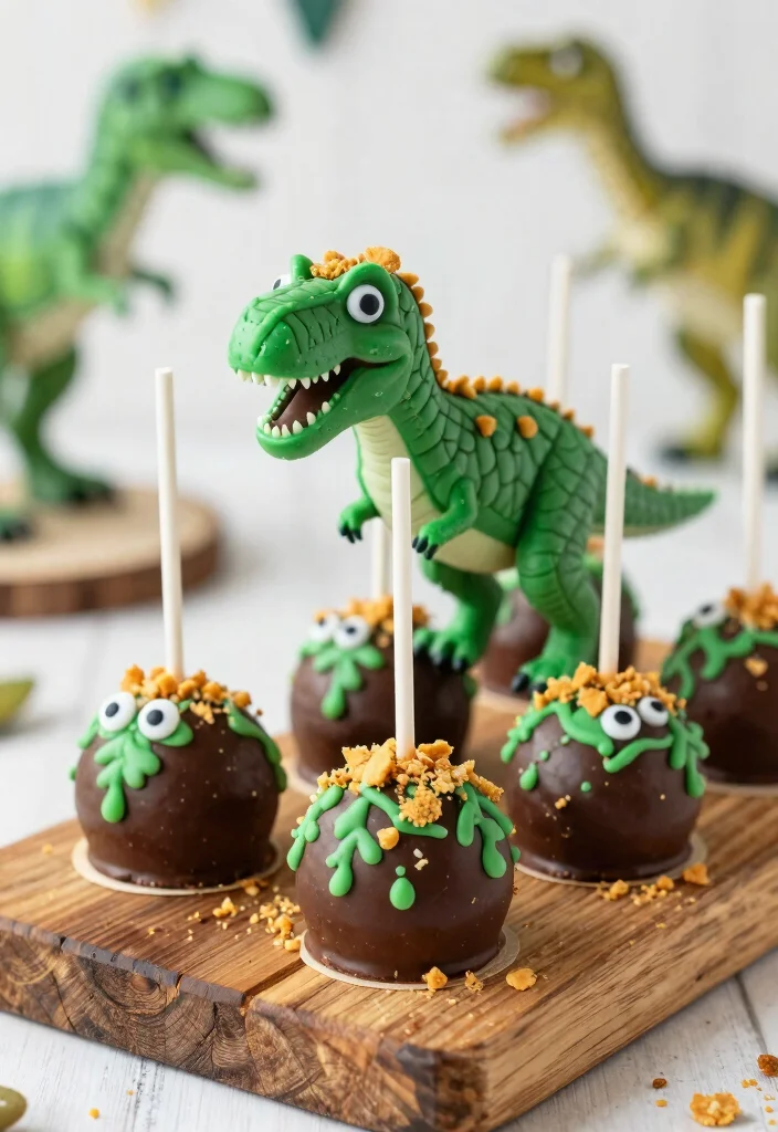 16 Dinosaur Cake Pops Ideas: Cute Prehistoric Bites - 1. T-Rex Chocolate Cake Pops 1