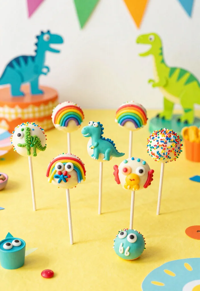 16 Dinosaur Cake Pops Ideas: Cute Prehistoric Bites - 10. Dino-themed Rainbow Cake Pops 1