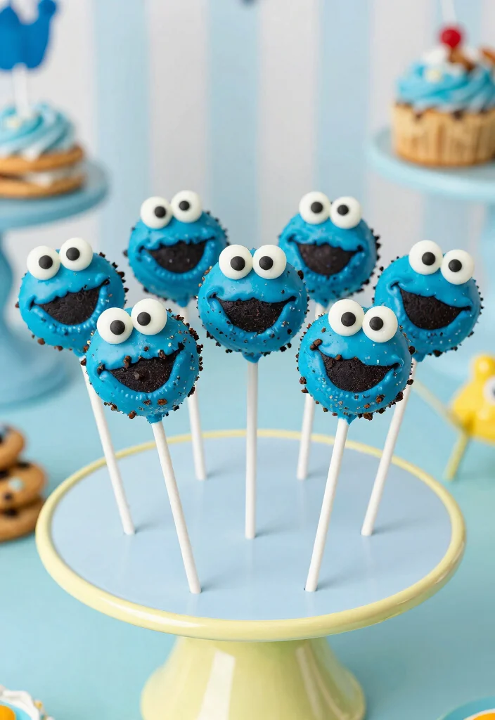 16 Dinosaur Cake Pops Ideas: Cute Prehistoric Bites - 12. Dino Cookie Monster Cake Pops 1