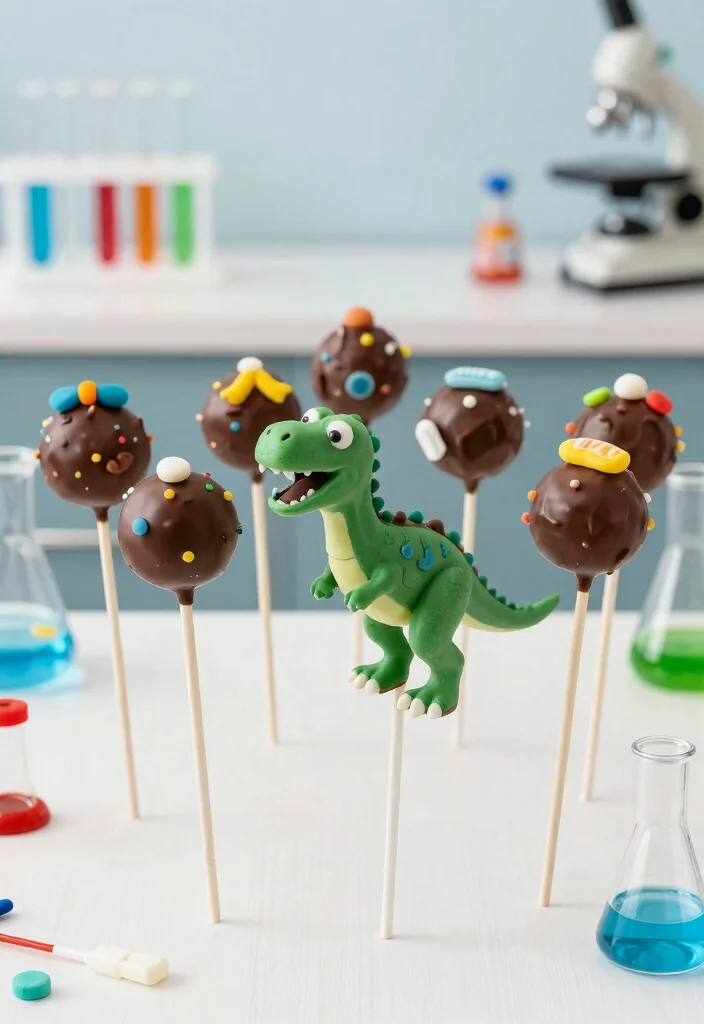 16 Dinosaur Cake Pops Ideas: Cute Prehistoric Bites - 16. Dino Science Cake Pops 1