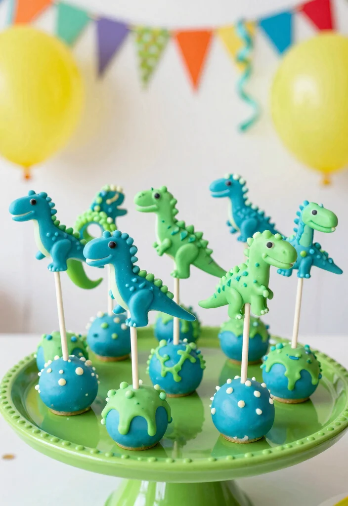 16 Dinosaur Cake Pops Ideas: Cute Prehistoric Bites - 2. Velociraptor Vanilla Cake Pops 1