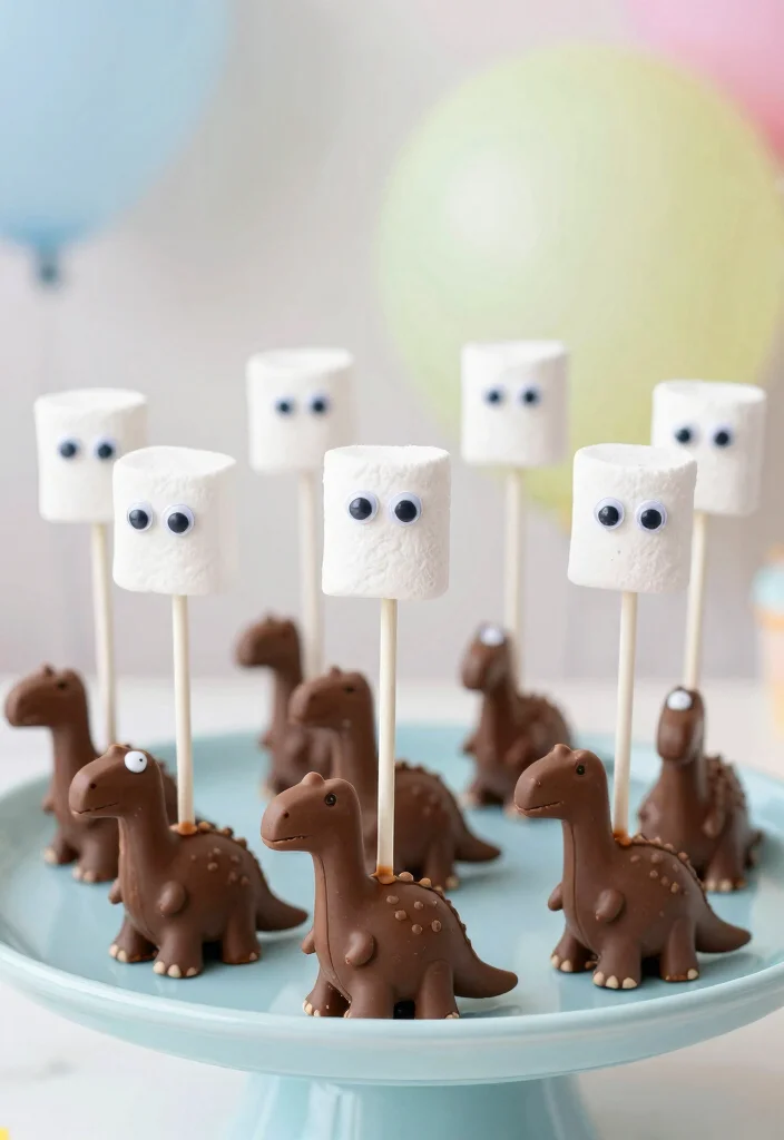 16 Dinosaur Cake Pops Ideas: Cute Prehistoric Bites - 5. Brontosaurus Marshmallow Cake Pops 1