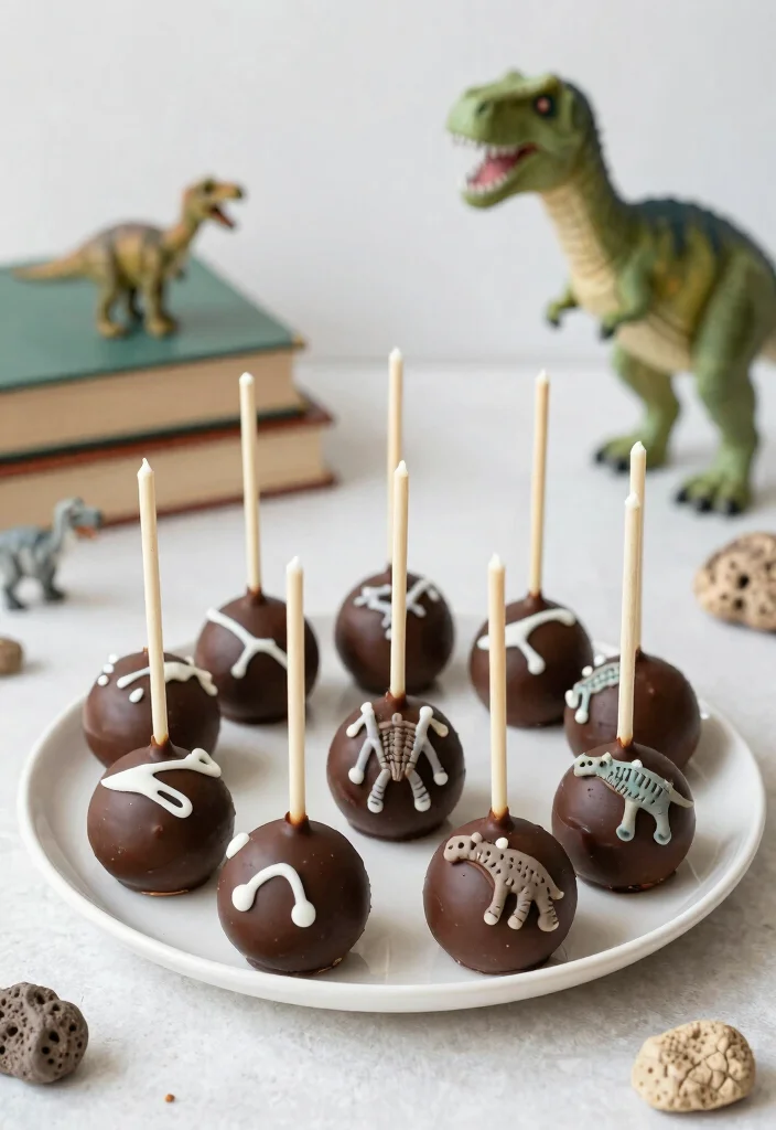 16 Dinosaur Cake Pops Ideas: Cute Prehistoric Bites - 9. Dino Fossil Cake Pops 1