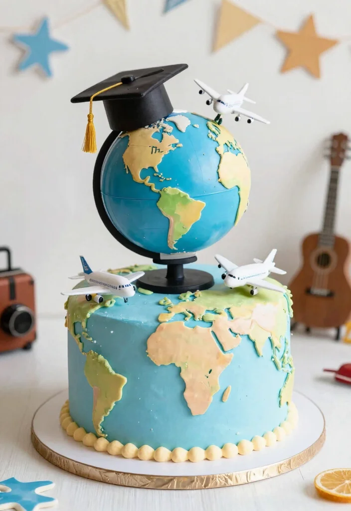 16 Graduation Cake Topper Ideas Proud Milestone Decor - 10. Around the World Theme Topper 1