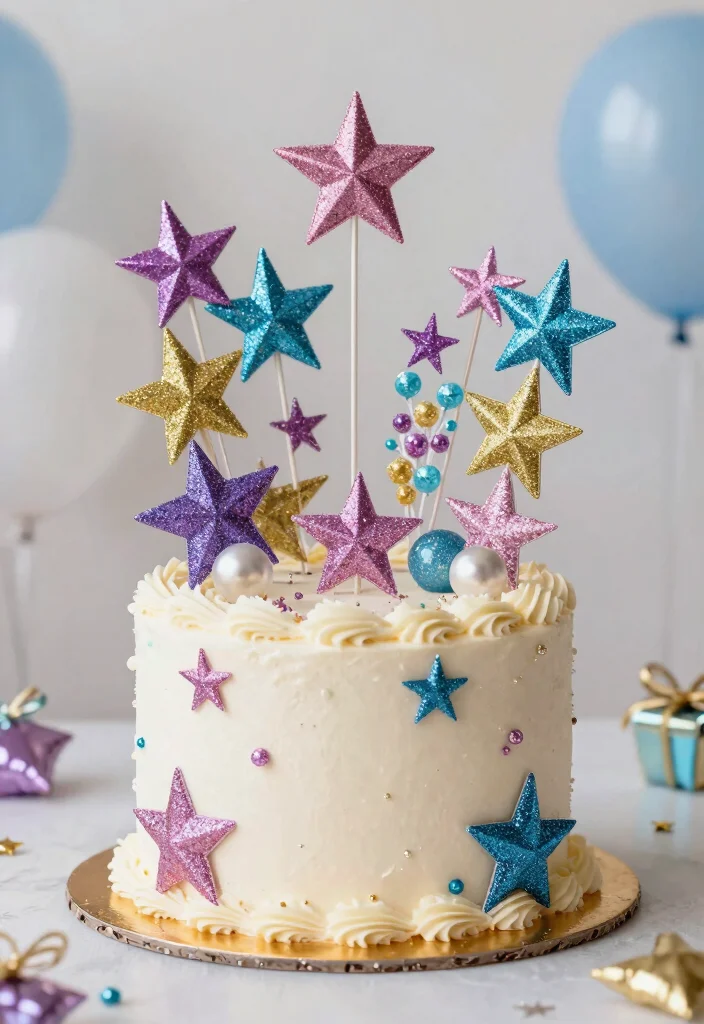 16 Graduation Cake Topper Ideas Proud Milestone Decor - 9. Glittery Star Cake Topper 1
