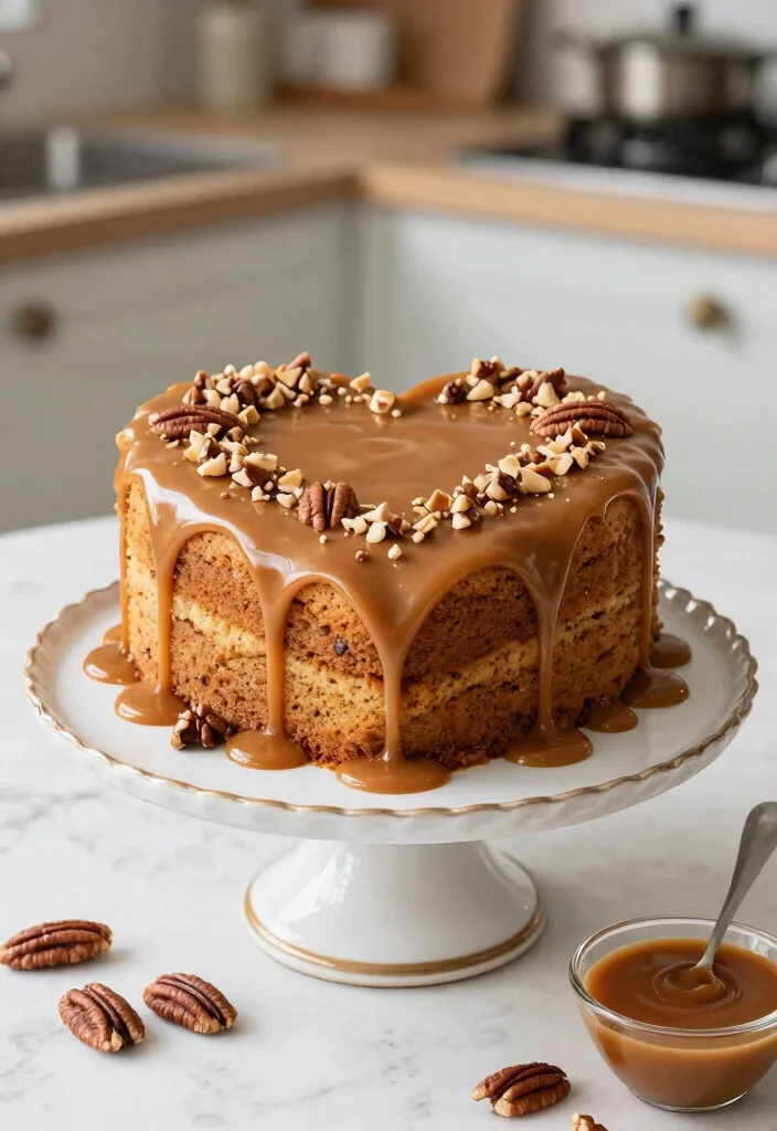 16 Heart Cookie Cake Ideas to Add Sweet Fun to Special Occasions - 7. Caramel Pecan Heart Cake 1