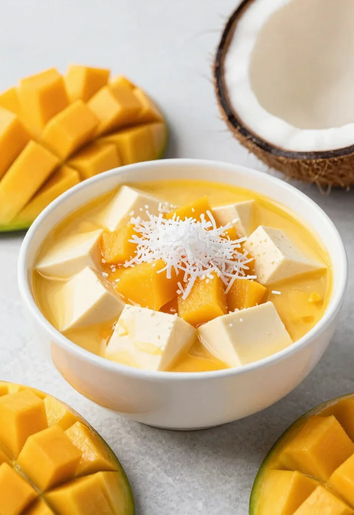 16 Irresistible Pudding Pain Rassis Ideas for a Creamy Vegan Delight - 16. Tofu and Mango Pudding with Coconut 1