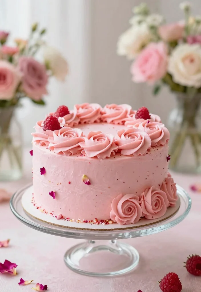 16 Pink Cake Design Ideas Cute Feminine Aesthetic - 10. Raspberry Rose Cake 1