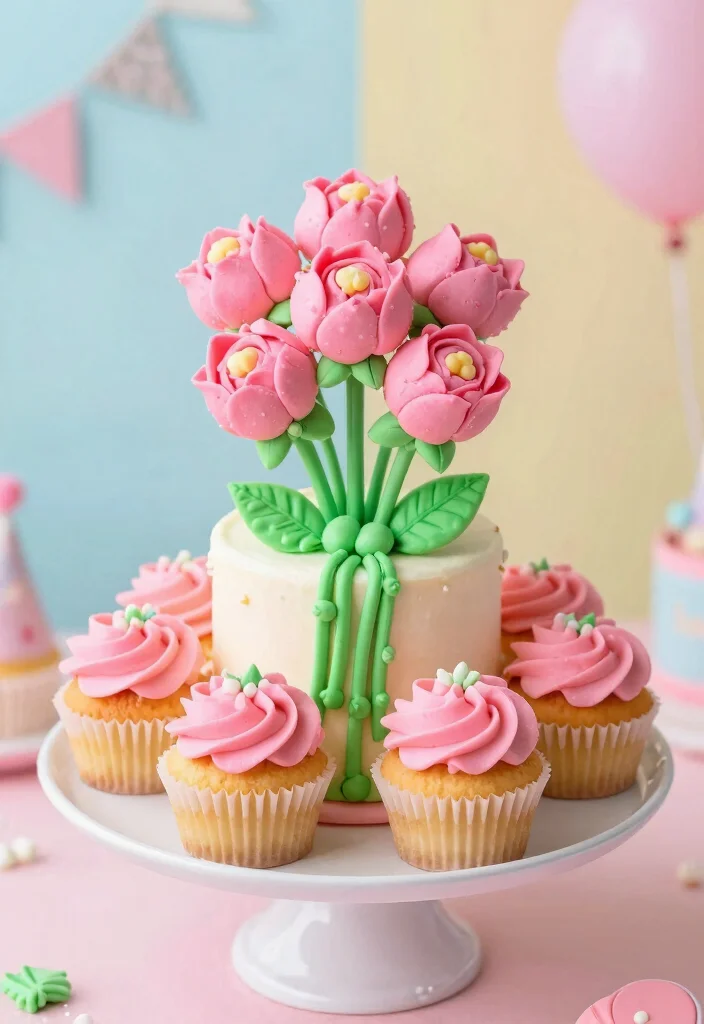 16 Pink Cake Design Ideas Cute Feminine Aesthetic - 13. Cupcake Bouquet Cake 1
