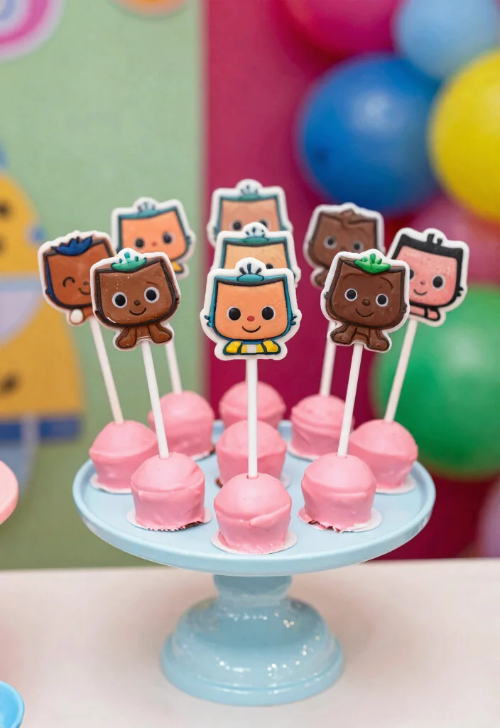 16 Pink Cocomelon Cake Ideas for Cute Kids Celebrations - 14. Pink Chocolate Cake Pops 1