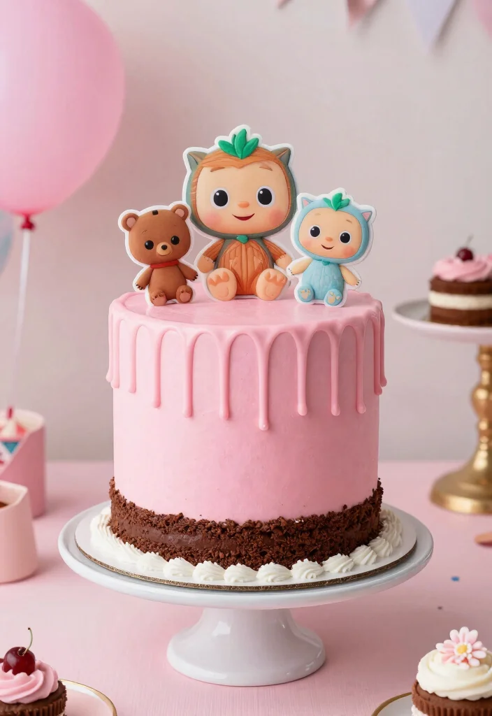 16 Pink Cocomelon Cake Ideas for Cute Kids Celebrations - 8. Elegant Pink Drip Cake 1